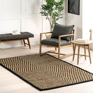 Meara Geometric Striped Seagrass Black 4 ft. x 6 ft. Farmhouse Area Rug