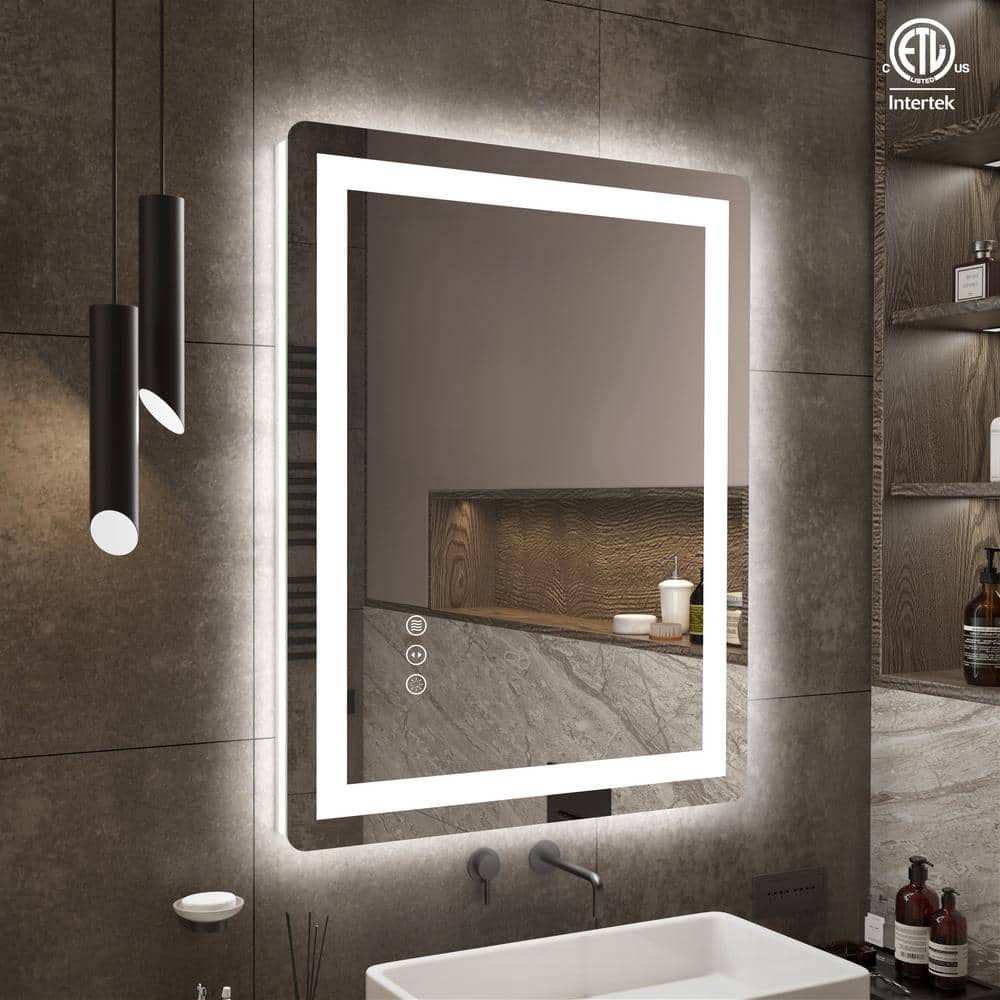 28 in. W x 36 in. H Rectangular Rounded corner Frameless Anti-Fog LED Light Wall Mounted Bathroom Vanity Mirror in White price history on PriceWatchPro