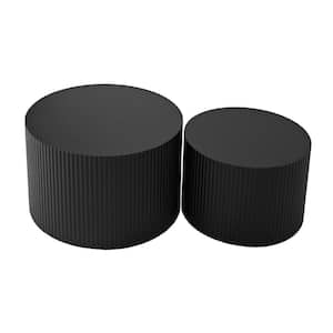 Black MDF Round Outdoor Side Table 2-Piece