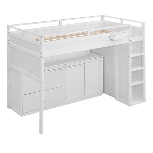 Harper & Bright Designs White Multifunctional Twin Size Wood Loft Bed ...