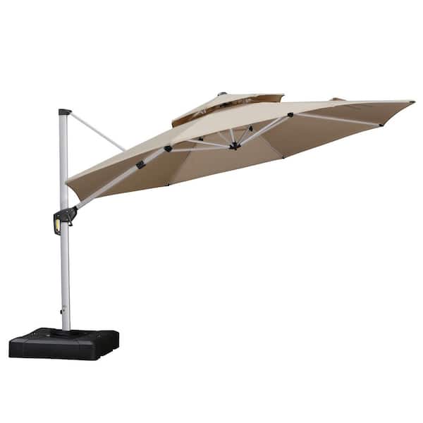 PURPLE LEAF 12 ft. Octagon High-Quality Aluminum Polyester Outdoor Patio Umbrella Cantilever Umbrella in Beige with Wheels Base