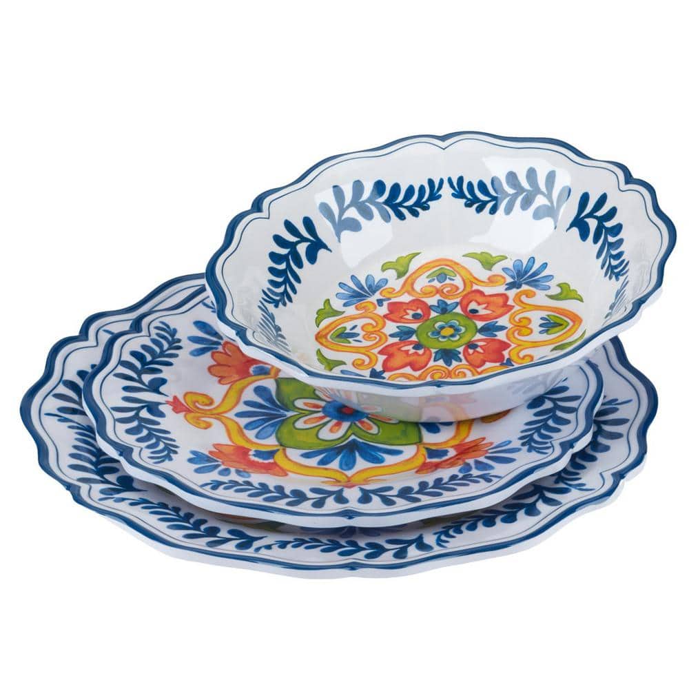 Flores Vibrant Floral Melamine Dinnerware Set, Service for 4