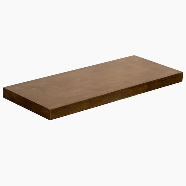 HARDWOOD REFLECTIONS Solid Wood Butcher Block Shelf 96 in. W X 12 in. D X 1.5 in. H in Walnut Stain Hevea UV Finish.