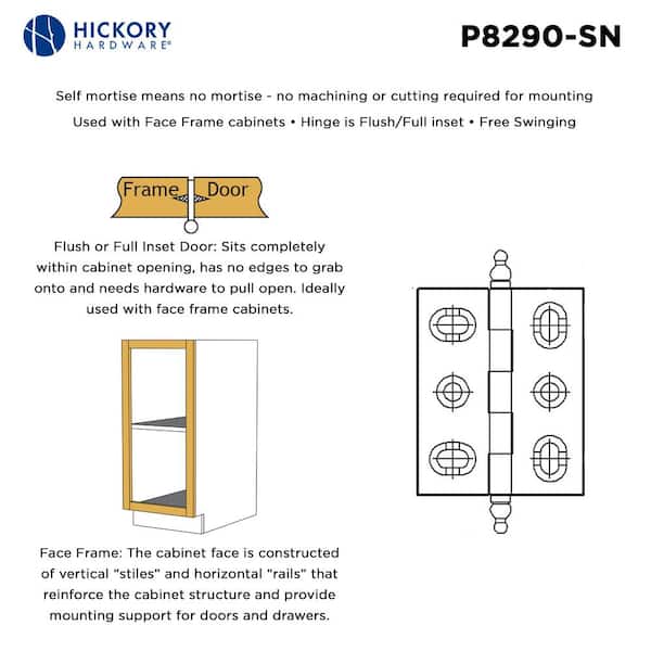 2 in. x 1-5/8 in. Satin Nickel Furniture Barrel Hinge