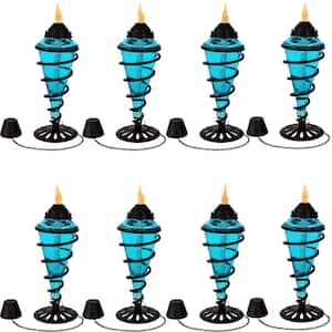 Sunnydaze Glass Outdoor Tabletop Torches - Fiberglass Wicks, Blue (Set of 8)