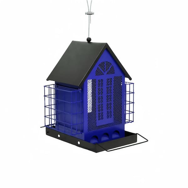 Unbranded Blue Metal Large Capacity Bird Feeder with Double Layer Suet Cage for Wild Birds as Cardinals and Bluebirds