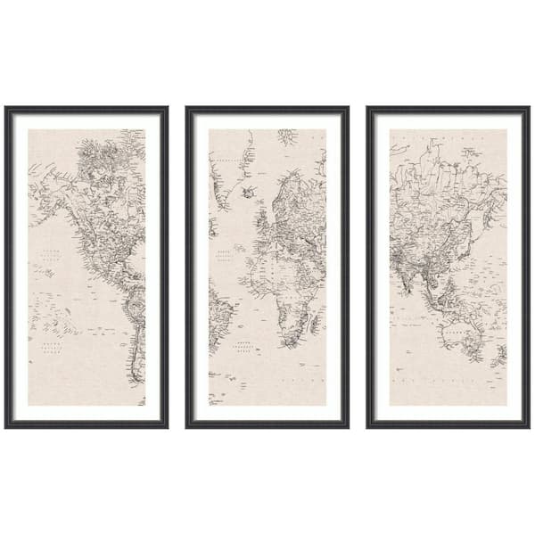 3-Piece Stylish "Vintage World Map" by The Creative Bunch Studio Maps Framed Art Print Set 42 in. x 68 in.
