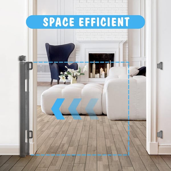 Angel Sar Gray 33 x 55 H PVC Retractable Baby Gates
