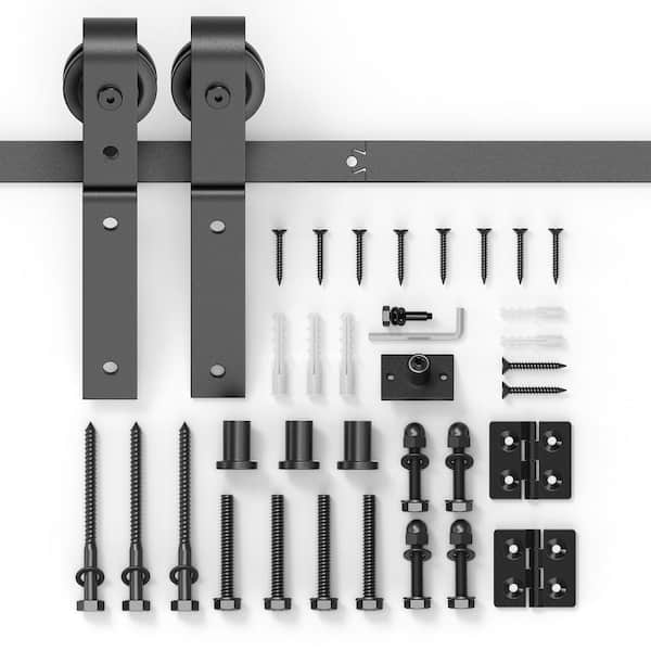 Movisa 3.3 ft. J-Shaped Single Bi-Fold Sliding Barn Door Kit for Double Doors, Black Steel
