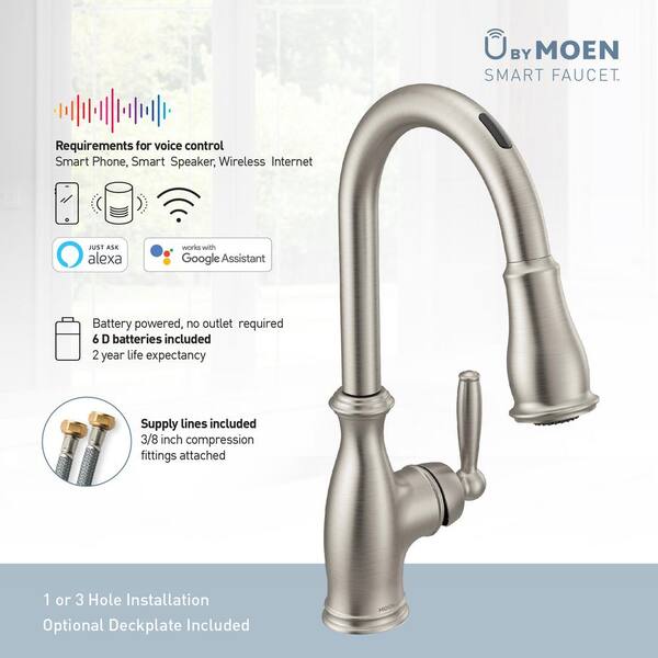 Moen U Brantford Single Handle Pull Down Sprayer Smart Kitchen Faucet With Voice Control In Oil Rubbed Bronze 7185evorb The Home Depot