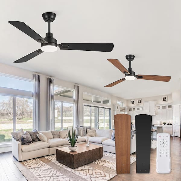 HINNIXY 2-Pack 52 in. Indoor Matte Black 3-Colors LED Ceiling Fan with Dual-Finish Blades and Light Kit and Remote control