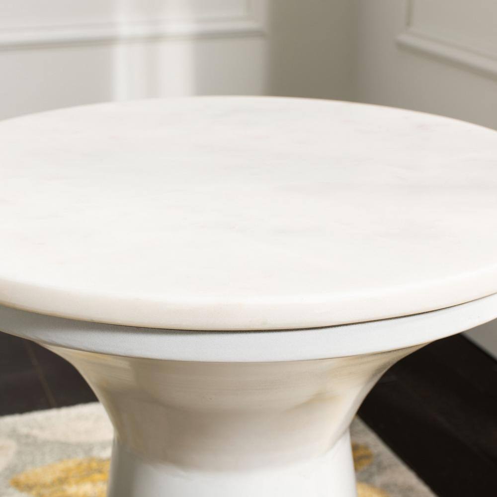 Mila 16" White Marble and Metal Round Pedestal End Table