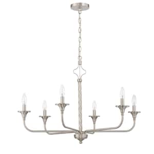 Jolenne 6-Light Brushed Polished Nickel Finish Transitional Chandelier for Kitchen/Dining/Foyer, No Bulbs Included
