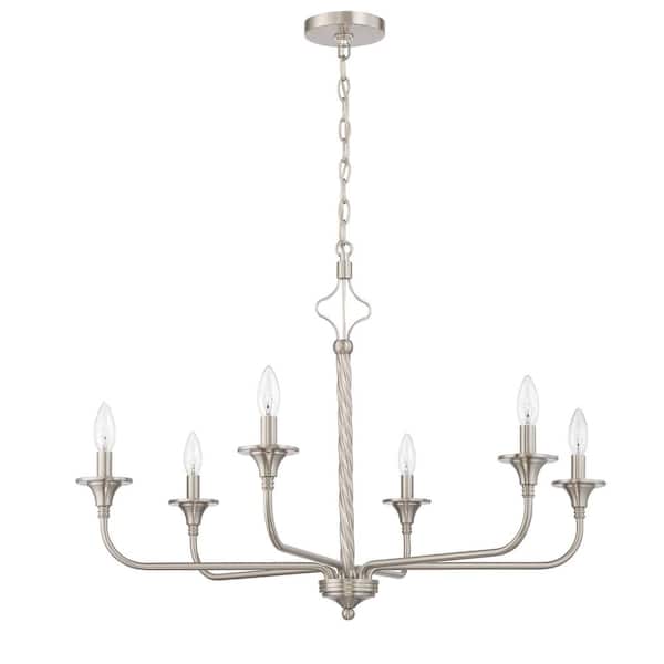 CRAFTMADE Jolenne 6-Light Brushed Polished Nickel Finish Transitional Chandelier for Kitchen/Dining/Foyer, No Bulbs Included