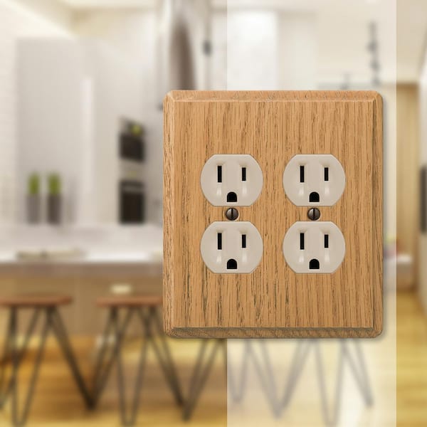 Contemporary 2 Gang Duplex Wood Wall Plate - Light Oak