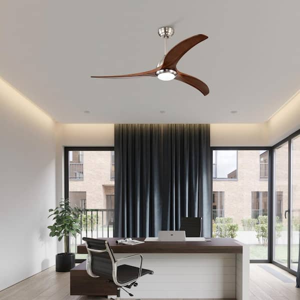 52 in. Indoor Nickel Solid Wood Ceiling Fan with Remote Control, Noiseless Reversible Motor