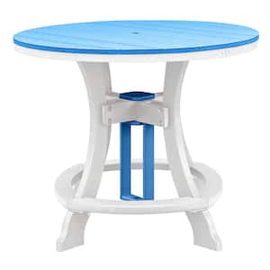 Adirondack White Round Composite Outdoor Dining Table with Blue Top