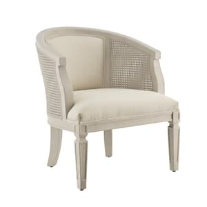Kingston Whitewash Polyester Fabric Accent Side Chair with Cane