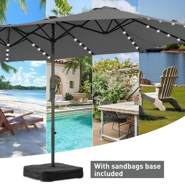 ainfox patio umbrella 15ft Large Thatched Tiki with Stand and Sandbags, Outdoor Heavy-Duty Double-Sided Rectangle Market Umbrella for Garden, Deck, Durable Construction Ainfox 9FT Outdoor Patio Umbrella