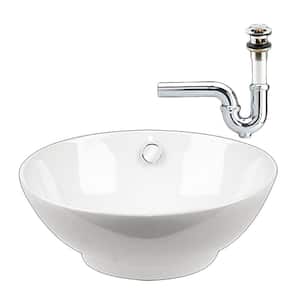 16.5 in. Watts White Ceramic Round Countertop Bathroom Vessel Sink with Sink Drain and P Trap