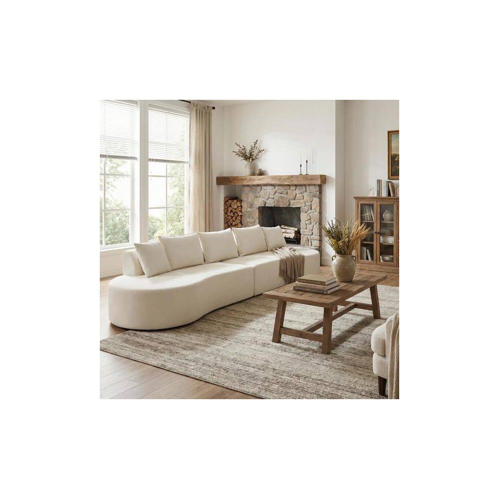 Ethen 138.6 in. Polyester Upholstered Curved Sectional Sofa in. White