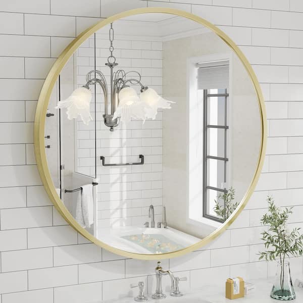 40 in. W x 40 in. H Round Aluminum Alloy Framed French Cleat Mounted Wall Decor Bathroom Vanity Mirror in Brushed Gold