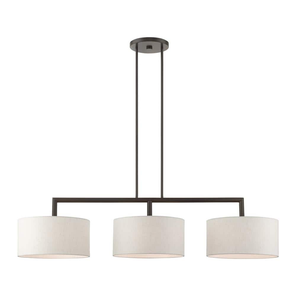 Livex Lighting Monroe 3-Light Metal & Fabric Linear Chandelier in English Bronze