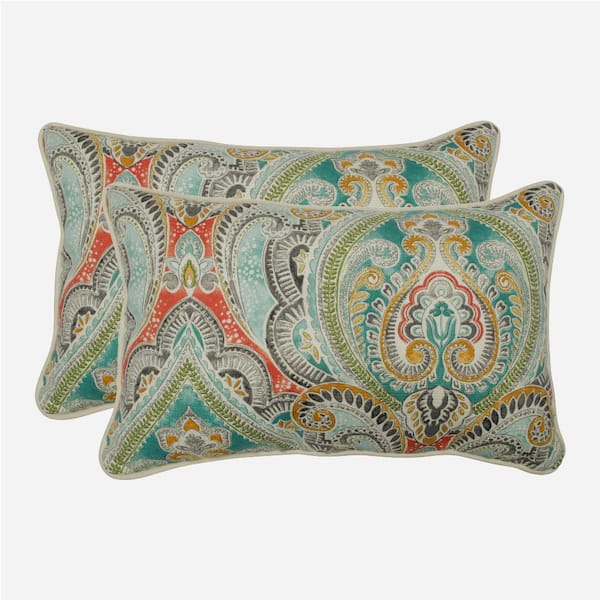 Pillow Perfect Paisley Blue/Multi Pretty Rectangular Outdoor Lumbar Pillow 2-Pack