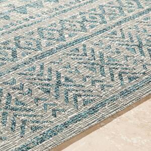 Eartha Aqua/Taupe 4 ft. 3 in. x 5 ft. 11 in. Trellis Indoor/Outdoor Patio Area Rug