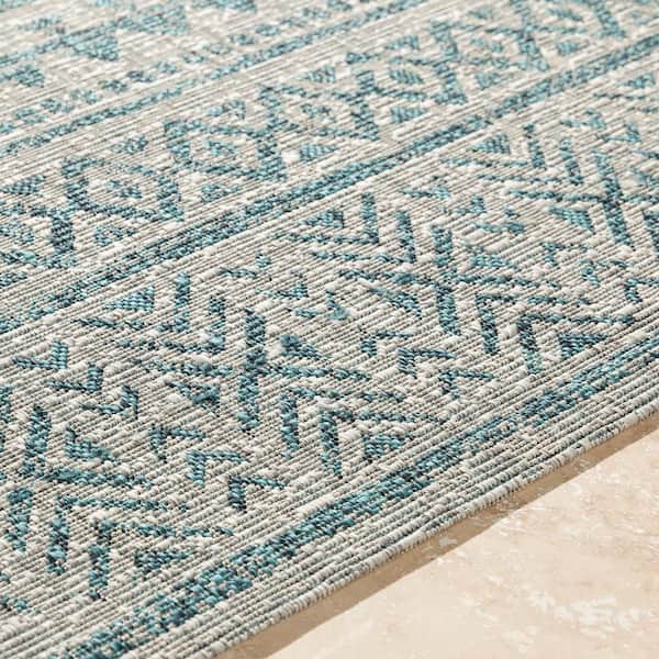 Eartha Aqua/Taupe 6 ft. 7 in. x 6 ft. 7 in. Indoor/Outdoor Patio Area Rug