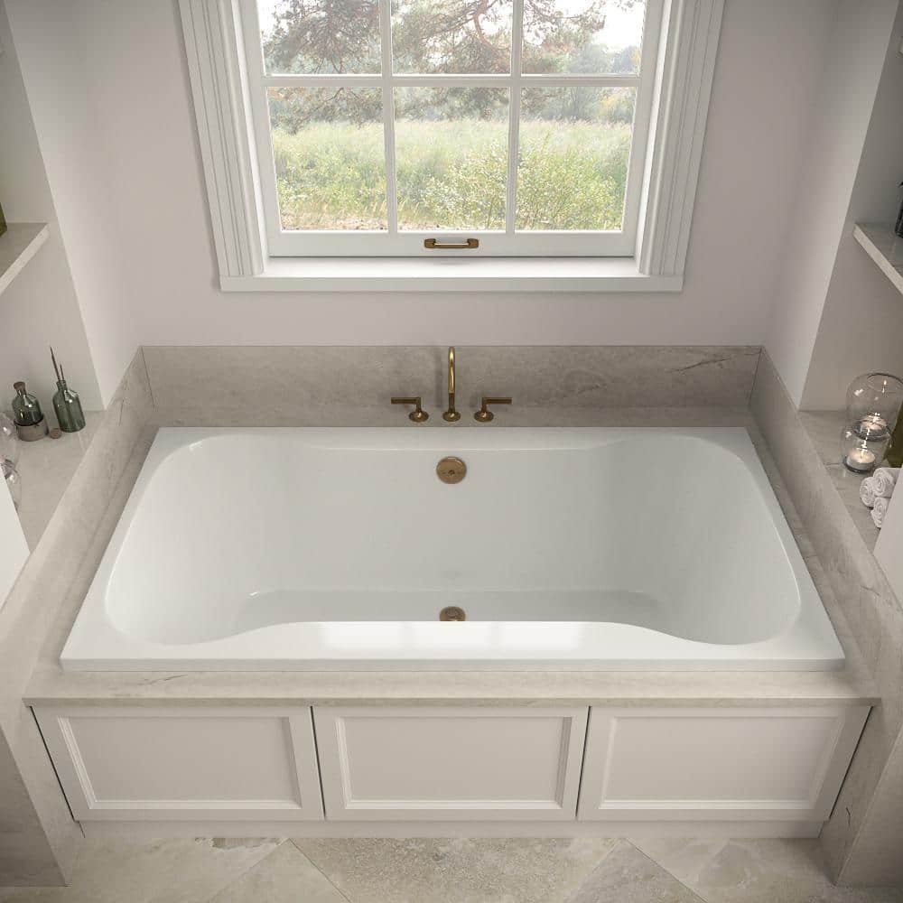 72'' Glossy White Acrylic Soaking Drop-In Bathtub with Brushed Gold Hardware