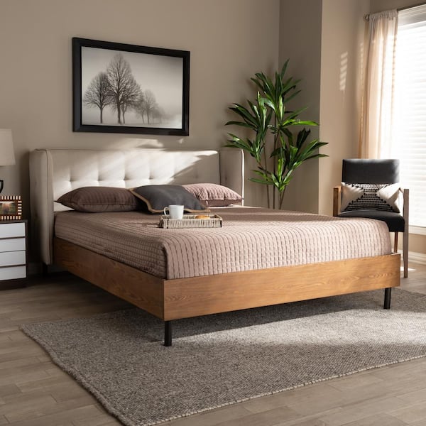 Baxton Studio Catarina Light Beige and Walnut King Platform Bed