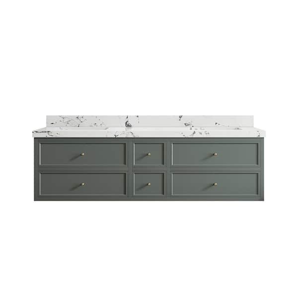 Willow Collections Roswell 72 in. W x 22 in. D x 36 in. H Double Sink Bath Vanity in Pewter Green with 2 in. Viola Night qt. Top