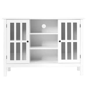 43 in. White TV Stand Fits TV's up to 50 in. with 2-Glass Cabinets and Cable Hole