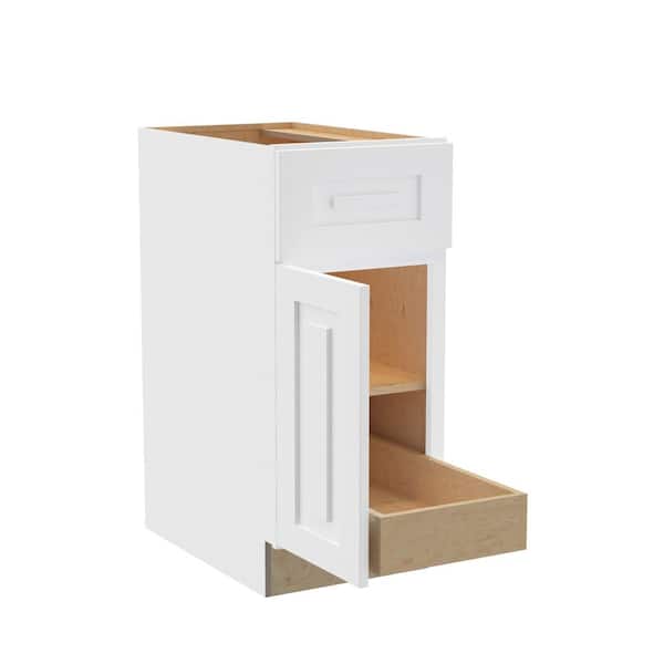 Home Decorators Collection Grayson 15 in. W x 24 in. D x 34.5 in. H Assembled Plywood Base Kitchen Cabinet in Pacific White with 1ROT Soft Close LH