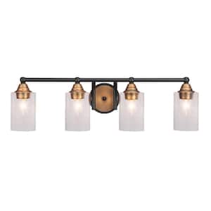 Madison 7 in. 4-Light Bath Bar, Matte Black and Brass, Clear Bubble Glass Vanity-Light
