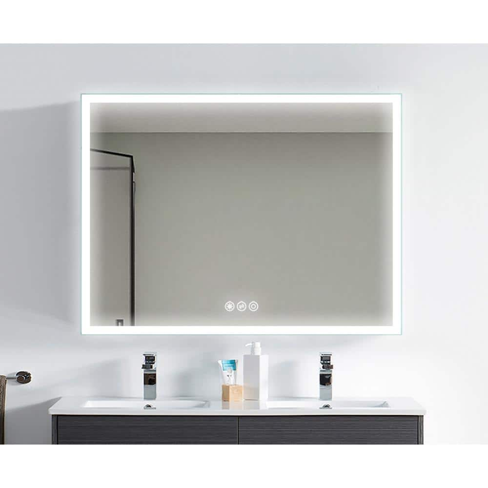 48 in. W x 36 in. H LED Lighted Rectangular Frameless Fog Free Wall Mount Bathroom Vanity Mirror in Silver -  FORCLOVER, TAK-LMC4F24836