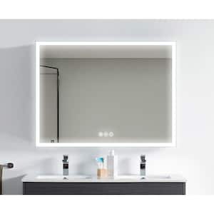 48 in. W x 36 in. H LED Lighted Rectangular Frameless Fog Free Wall Mount Bathroom Vanity Mirror in Silver