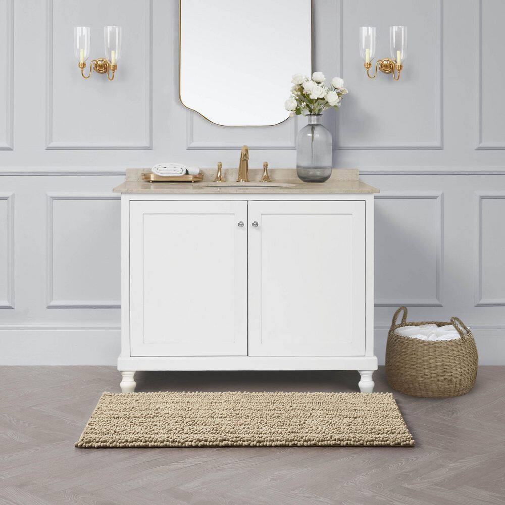 Tan Chenille Non-Slip Bath Mat with TPR Backing