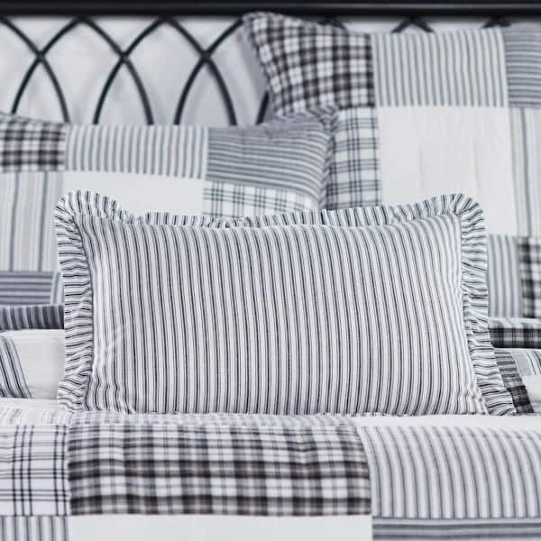 VHC Brands Sawyer Mill Ruffled Ticking Stripe Pillow, Black, 14x22