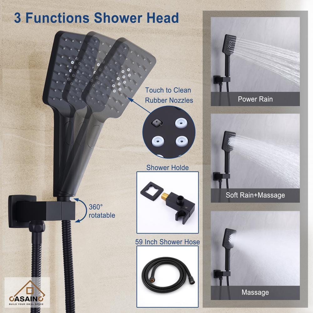 Matte Black Dual Function Square Rain Shower System
