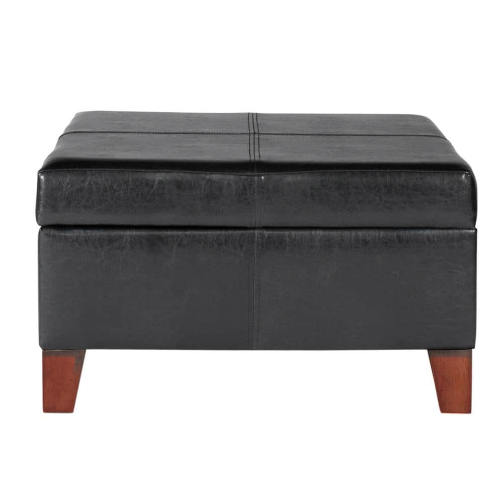 Large Black Faux Leather Storage Ottoman