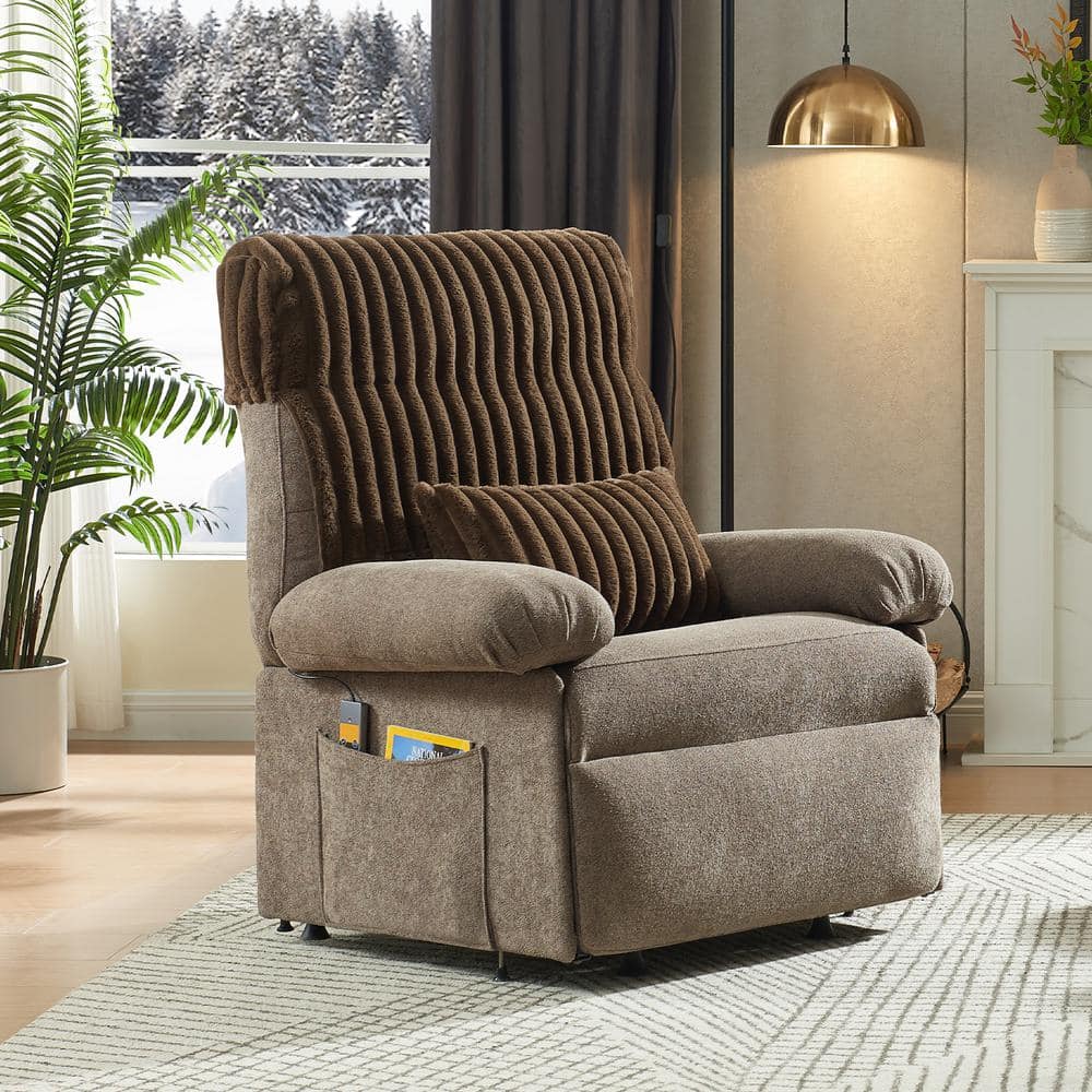 Bestier Dark Coffee Linen Power Lift Recliner with Remote