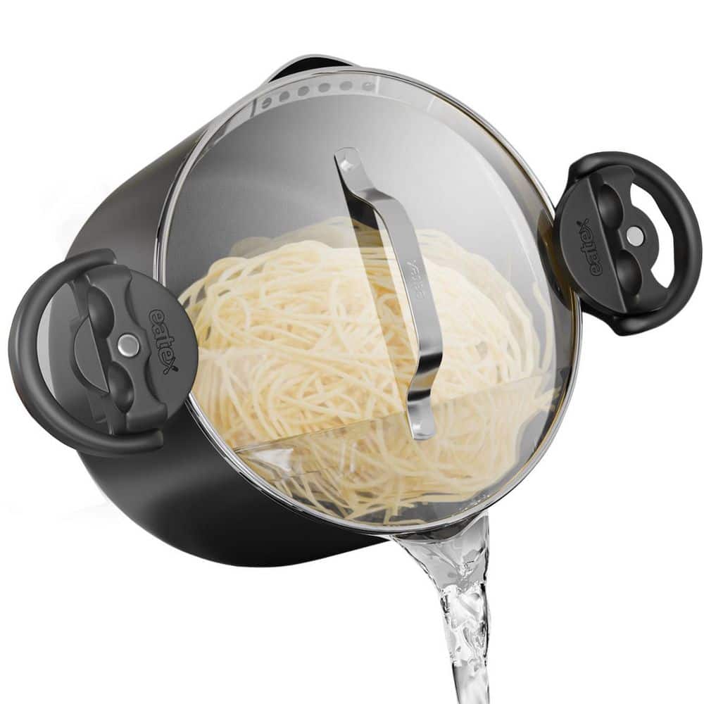 EATEX Black Ceramic Aluminum Nonstick Pasta Pot with Strainer and