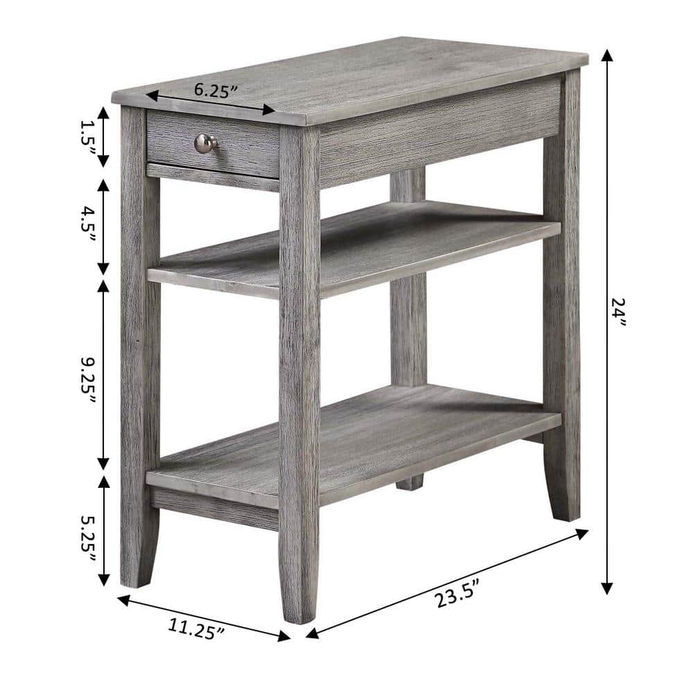 American Heritage Light Gray Wood 3-Tier End Table with Storage