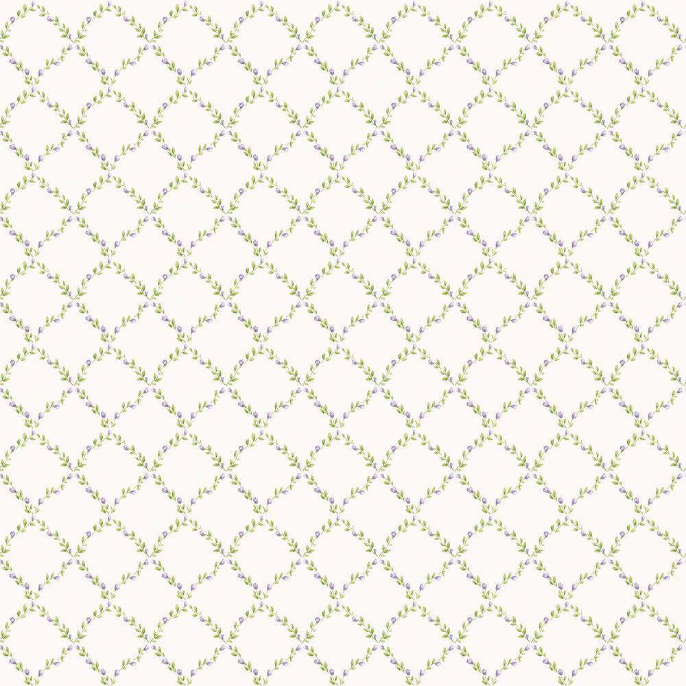 Miniatures 2 Purple/Green/Ivory Geometric Floral Trellis Design Matte Finis