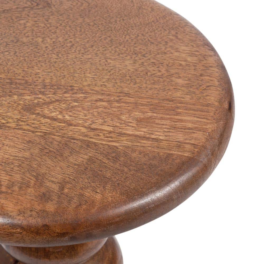 Walnut Brown Solid Mango Wood Round Accent Table, 22"