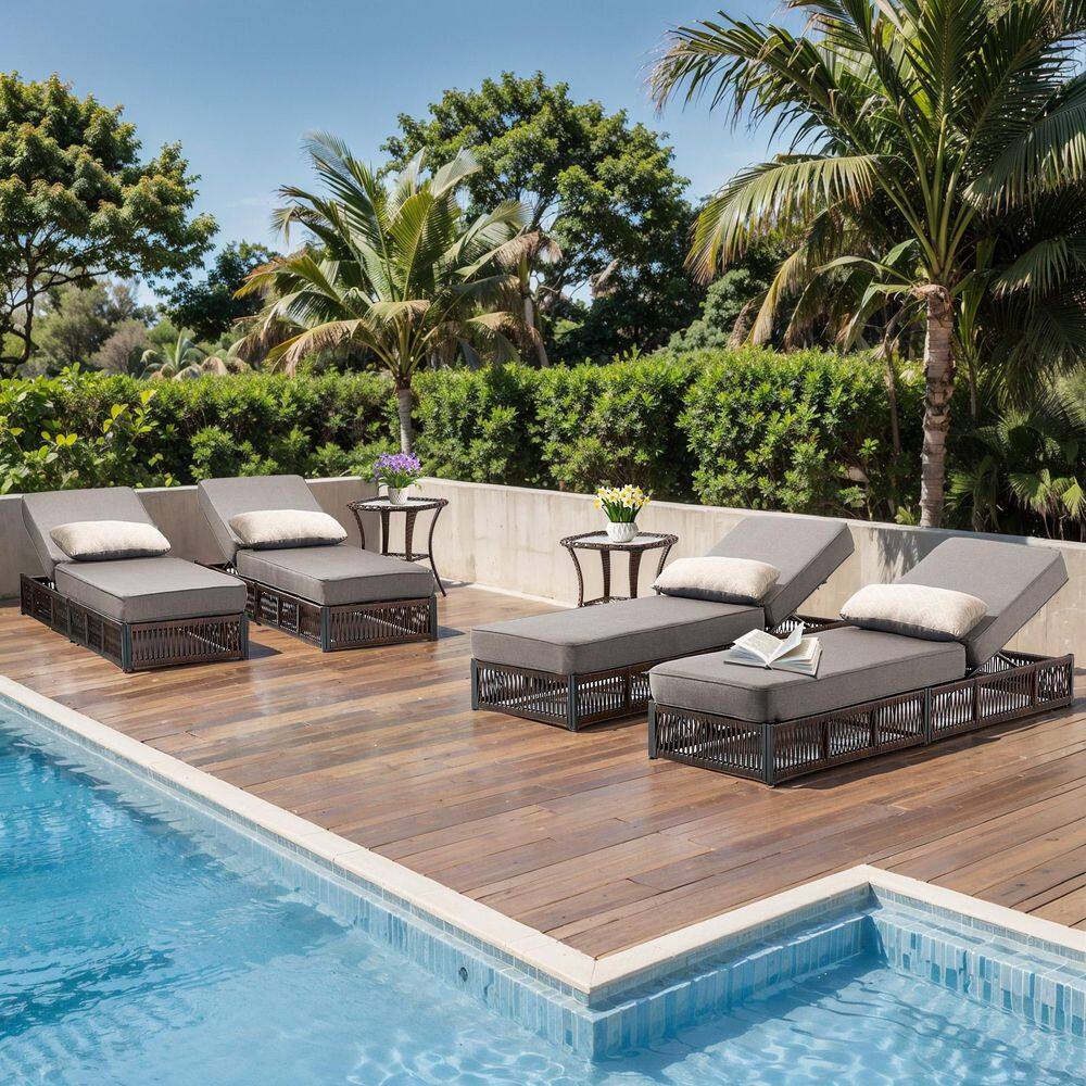 Moonluxe Brown 6-Piece Wicker Outdoor Chaise Lounge with 5 In. Thick Olefin Blue Cushions Patio Lounge Chair price history on PriceWatchPro