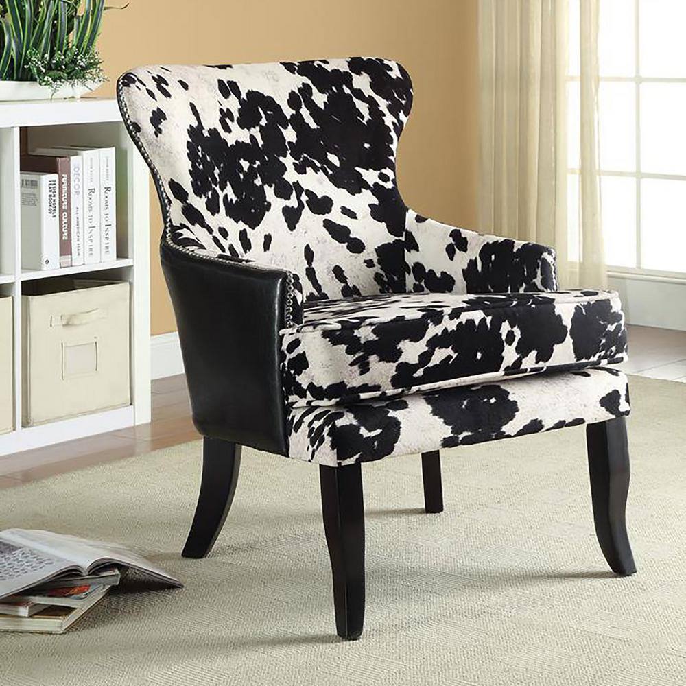 Black and White Cowhide Print Microfiber Accent Chair