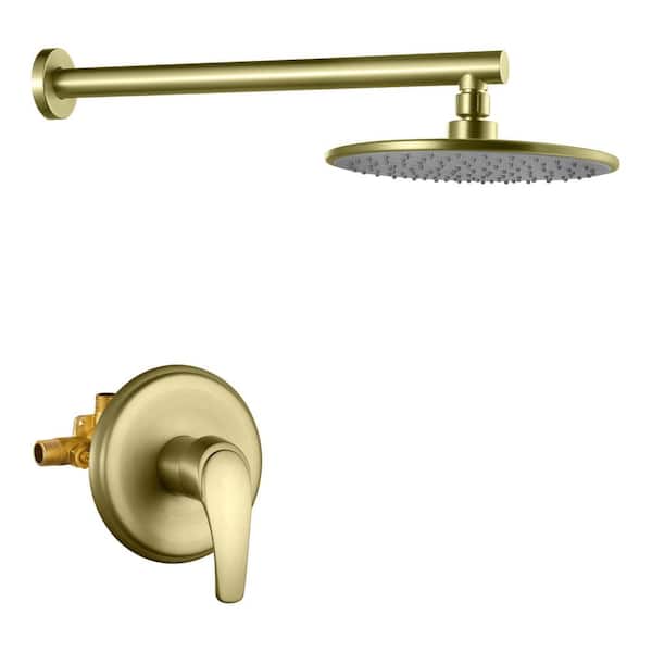 Single Handle 1-Spray Wall Mount Shower Faucet 1.8 GPM with Pressure Balance Brass 9 in. Shower System in Brushed Gold
